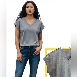 Koo’s Studded Shoulder V Neck Comfy  T-Shirt Size S